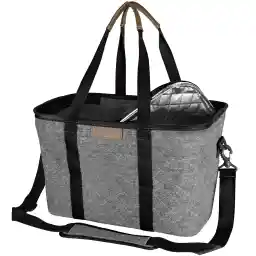 CleverMade Collapsible LUXE Tote, Heather Gray/Black - 20L (5 Gal) Structured Tote Bag with Handles and Reinforced Bottom - Reusable Grocery Bag, Shopping Bag, Utility Tote Bag