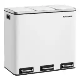 SONGMICS Trash Can, 3 x 4.8 Gallon Garbage Can, 14.4 Gallon Recycle Bin with Soft-Close Lids, Pedals, and Inner Buckets for Kitchen, Stainless Steel, Black ULTB154B01