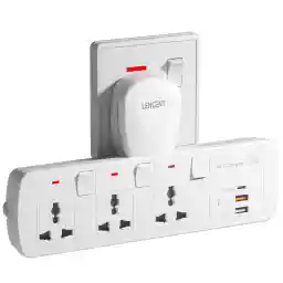 LENCENT Multi Plug Extension Socket, 3 Way Electrical Outlet Extender, PD&QC 3.0 20W USB Wall Charger, 6-in-1 Universal Plug Adapter, Charging Station for Home, Office, Kitchen, Individually Switched
