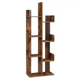 VASAGLE Bookcase, Tree-Shaped Bookshelf with 8 Storage Shelves, Rounded Corners, 19.7 x 9.8 x 55.1 Inches, Rustic Brown ULBC66BXV1