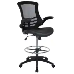 Flash Furniture Kelista Mid-Back Swivel Office Chair with Adjustable LeatherSoft Seat Height, Ergonomic Mesh Chair with Flip-Up Arms, Black