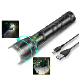 L45 Flashlight 2000 Lumen Pocket flashlight Super Bright LED Rechargeable torch 4 Modes Zoomable Flashlight for Outdoors, Camping, Hiking