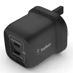 Belkin 45W Dual USB Type C Wall Charger, Fast Charging Power Delivery 3.0 with GaN Technology, USB C Charger for iPhone 17, iPhone Air, iPad Pro, MacBook, Samsung Galaxy S25, Pixel And More - Black