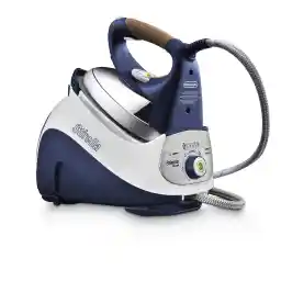 اتو حرفه ای De'Longhi PRO1847 با شارژ مداوم، ظرفیت 1.1 لیتر، تقویت بخار 200 گرم، عملکرد ECO، بخار عمودی، آبی/سفید