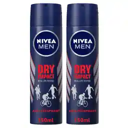 NIVEA MEN Antiperspirant Spray for Men, Dry Impact, 2x150ml