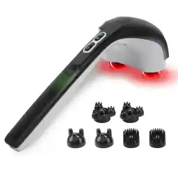 Snailax draadloze massager met warmtefunctie, percussie handheld massager met 3 sets van dubbele vervangende koppen, oplaadbare handheld massager voor nek, rug, schouder pijnverlichting