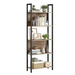 VASAGLE 5-Tier Bookshelf, Book Shelf, Industrial Bookcase, with Steel Frame, for Living Room, Home Office, Bedroom, 9.4 x 24.4 x 65 Inches, Camel Brown and Black ULLS025B50