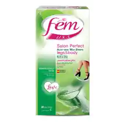 FEM USA Body Wax Strips | Enriched With Aloe Vera | For Dry Skin - 20 strips With Post-Wax Skin Wipes
