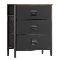 SONGMICS Dresser for Bedroom, Storage Organizer Unit with 3 Fabric Drawers, Chest of Drawers, Steel Frame, for Living Room, Entryway, Rustic Brown and Black ULTS203B01