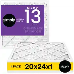 Simply 20x24x1 Air Filter, Merv 13, MPR 1500, 4 Pack, For Home AC Furnace & HVAC (Actual Size: 19.75"x23.75"x0.75") DUST, Pet, & Allergy Control