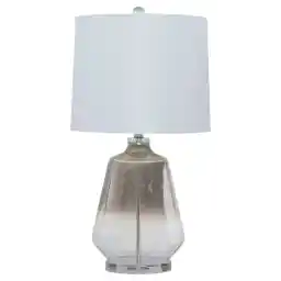 Signature Design by Ashley Jaslyn Ombre 28" Glass Table Lamp with White Shade, Silver Finish