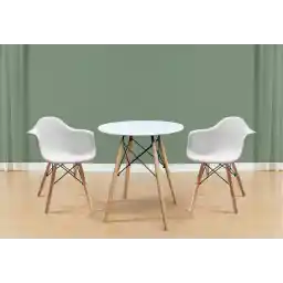 Mahmayi TJ HYT08 60DIA White Round Table with Quad Leg base and Ultimate Eames Style DAW ArmChair for Living Room, Office, Home, Kitchen, Dining Room - Set of 2