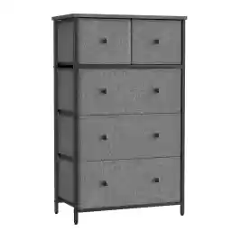 SONGMICS Drawer Dresser, Storage Dresser Tower with 5 Fabric Drawers, Dresser Unit, for Hallway, Gray and Black with Wood Grain ULTS514G22