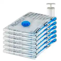 Amazon Basics Vacuum Compression Zipper Storage Bags with Airtight Valve and Hand Pump, Jumbo, 6-Pack, Clear