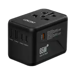 LENCENT Universal Travel Adapter, GaN III 65W International Charger with 2 USB Ports & 3 USB-C PD Fast Charging Adaptor, Worldwide Wall Charger for iPhone,Tablets,Laptops, Type A/C/G/I (USA/UK/EU/AUS)