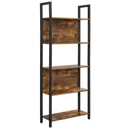 VASAGLE 5-Tier Bookshelf, Book Shelf, Industrial Bookcase, with Steel Frame, for Living Room, Home Office, Bedroom, 9.4 x 24.4 x 65 Inches, Rustic Brown and Black ULLS025B01