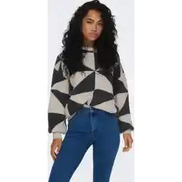 فقط Trui Onlgeorgina Life Ls Jq O-neck Knt 15302357 Oatmeal/black Geom Dames Maat - XS