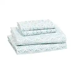 Amazon Basics Lightweight Super Soft Easy Care Microfiber 4 Piece Bed Sheet Set With 35.56 CM Deep Pockets, Queen, Aqua Fern, Printed