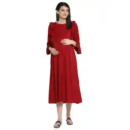 Momstory Women'S Rayon Midi Dress With Frills Details On Yoke (Mdrfn502137)
