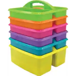 Teacher Created Resources Portable Plastic Storage Caddy, Pack of 6 for Classrooms, Kids Room, and Office Organization, 3 Compartment, Assorted