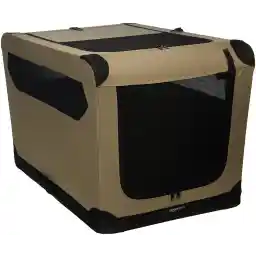 Amazon Basics 3-Door Collapsible Soft-Sided Folding Soft Dog Travel Crate Kennel, Large (24 x 24 36 Inches), Tan