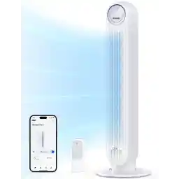 Dreo Tower Fan for Bedroom, 25ft/s Smart Standing Fans, 90° Oscillating Floor Fan with 4 Modes, 4 Speeds, 8H Timer, 28dB, Bladeless, Remote, 28 dB, Works with WiFi Voice Control