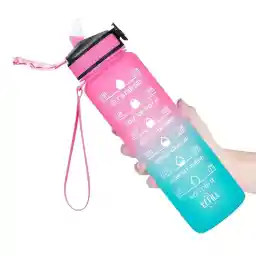 SKY-TOUCH 1L Sports Water Bottle : Motivational Water Bottle with Time Marker and Straw Leakproof Bottles for Fitness Gym and Outdoor Sports (Blue&Pink, 1pcs)