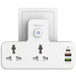 PEGANT 3 in 1 Power Extension Socket Plug Adapter, 20W USB-C PD Quick Charge Port, 2 USB-A QC3.0, 2 Universal Outlets Power Extender, UK 3-Pin plug with light for Home, Office, Kitchen