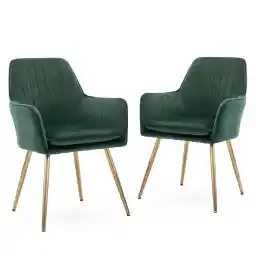 Mahmayi Five Stars Velvet Dining Chair,Golden Metal Legs Green Set Of 2, Free Assembly, Dark Green, Tj Hydc031G Velvet Dining Chair Green, Dc031Gvl1Dnchgrn2