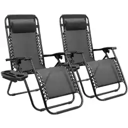 Homall Zero Gravity Chair Patio Folding Lawn Lounge Chairs Outdoor Lounge Gravity Chair Camp Reclining Lounge Chair with Pillows for Poolside Backyard and Beach Set of 2 (Black)