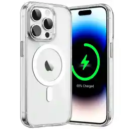 JETech Magnetic Case for iPhone 14 Pro 6.1-Inch Compatible with MagSafe Wireless Charging, Shockproof Phone Bumper Cover, Anti-Scratch Clear Back (Clear)