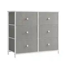 SONGMICS Dresser for Bedroom, Chest of Drawers, 6 Drawer Dresser, Closet Fabric Dresser with Metal Frame, Dove Gray and Cream White ULTS323L10