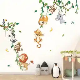 decalmile Jungle Animals Climbing Tree Wall Decals Monkey Lion Koala Tiger Wall Stickers Baby Nursery Kids Room Living Room Home Decor