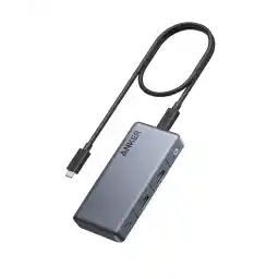 Anker 343 USB C-hub (7-in-1, Dual 4K HDMI) met 100 W Power Delivery, twee 4K HDMI-poorten, 1upstream-poort, 3 USB-A en USB-C 5 Gbps datapoorten voor Dell laptops, thinkpads