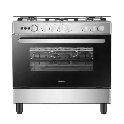 Hisense HFG90335RX 90 cm Freestanding Gas Cooker, 5 Gas Burners with Flame Failure Device, Cast Iron Pan Support, Auto Ignition, Stainless Steel, 1 Year Warranty