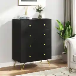 DWVO Black 4 Drawer Dresser for Bedroom, 38" Tall Dresser Chest of Drawers with Fluted Panel and Metal Handle, Wood Dresser Storage Cabinet with Anti-Tipping Device for Living Room, Hallway, Entryway