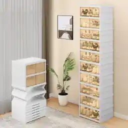 YITAHOME 10 Tiers-20 Pairs Easy Assembly Shoe Box with Magnetic Doors, Foldable Shoe Storage Organizer for Closet, Collapsible Shoe Rack Sneaker Organizer for Entryway, Living Room, Bedroom (White)