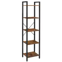 VASAGLE 5-Tier Bookshelf, Bookcase with Steel Frame, Book Shelf for Living Room, Home Office, Study, 11.8 x 15.7 x 60.2 Inches, Industrial Style, Rustic Brown and Ink Black ULLS100B01