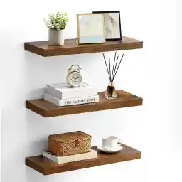 VASAGLE Wall Shelves Set of 3, Floating Shelves, Wall Mounted, 8 x 23.6 x 1.5 Inches, Display Shelves for Picture Frames, Wall Decor, Hanging Shelf for Living Room, Kitchen, Rustic Brown ULWS057B01