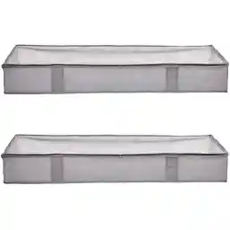 Amazon Basics Underbed Storage Bag with Zipper and Transparent Vinyl Top, 2-Pack, Grey, 45.7 x 106.7 x 15.2 cm