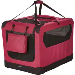 Amazon Basics Folding Portable Soft Pet Dog Crate Carrier Kennel - 30 x 21 x 21 Inches, Red
