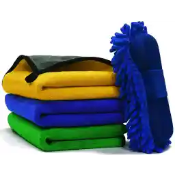 Sulfar Microfiber Cleaning Cloth For Cars With Washing Sponge, Multicolor, (3+1) Set (40X40 Cm)