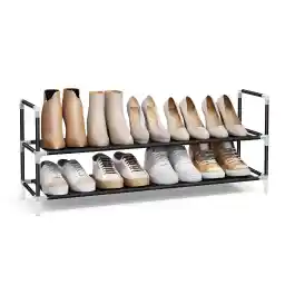 SONGMICS 2-Tier Shoe Rack, Shoe Storage for Hallway Closet, Slim and Space-Saving, Metal Frame, Non-Woven Fabric Shelves, Black ULSH052B01