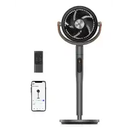 Dreo Smart Fan for Bedroom, 120°+105° Omni-directional Oscillating Standing Fans with Remote, 100ft Quiet Floor Fan for Room, Wi-Fi/Voice/Alexa, 6 Modes, 8 Speeds, 37-43'' Height, 12H Timer, DC Motor