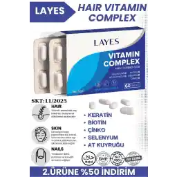 مجموعه ویتامین مو لایز 60 قرص بیوتین کراتین روی D3 سلنیوم اسید فولیک دم اسبی ویتامین مو