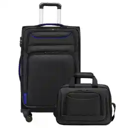 Coolife Luggage Carry on Hand Oxford Cloth Softshell Luggage Lightweight Durable with 4 Spinners, The Suitcase Included 1pc Totebag（38x26x17cm）(Black+Blue, M(24 inch))