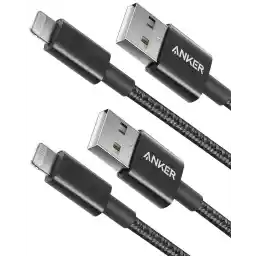 Anker Apple Mfi Certified 6Ft Nylon Lightning Cable For Iphone Chargers, iPhone 14/14 Pro / 14 Pro Max/13/12/11/X/XS Max/XR/8/8 Plus / 7/7 Plus / 6/6 Plus, Ipad Pro Air 2, And More (Black) - 2-Pack