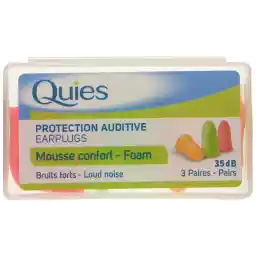 Quies Pair of Protection Auditive Silicon Earplugs - Pack of 3