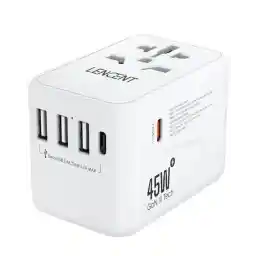 LENCENT Universal Travel Adapter, International Charger with 3 USB Ports & Type-C PD Charging Adaptor for Cellphones,Laptop, All in One Travel Plug Adapter for Over 200 Countries (USA UK EU AUS) Black