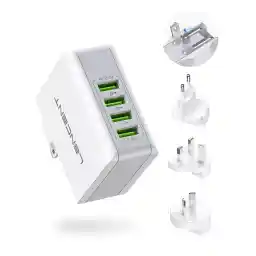 LENCENT USB Charger Plug, 4-Port USB Universal Travel Adaptor, 22W/5V 4.4A Wall Charger with UK/USA/EU/AUS Worldwide Travel Charger Adapter for iPhone, iPad, Android Phones, Tablets, and More